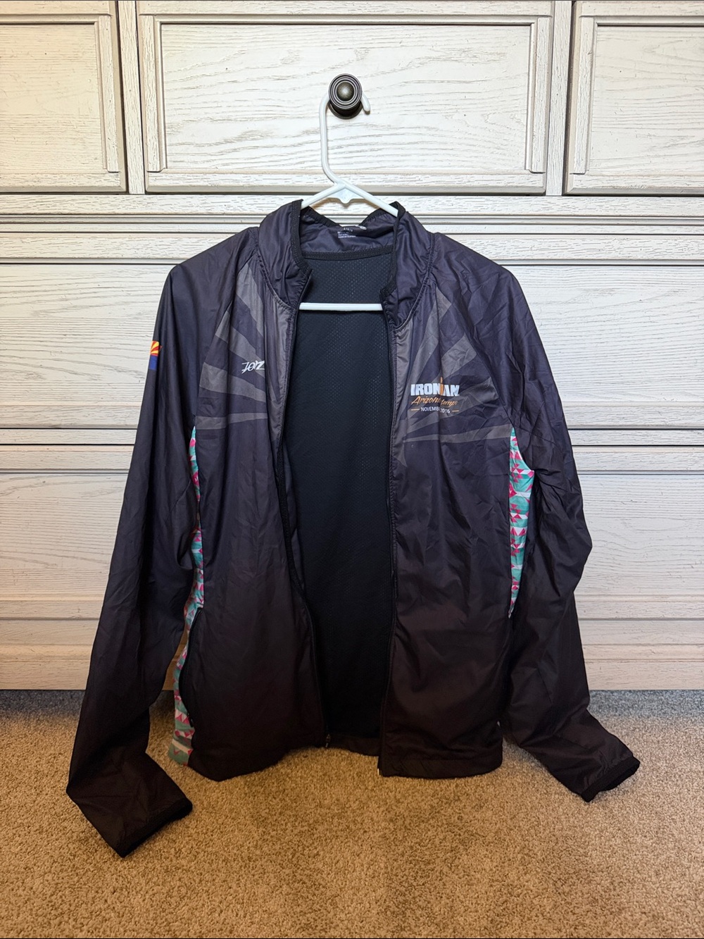 Iron Man Women’s Black Windbreaker Jacket with Pink & Teal Accents